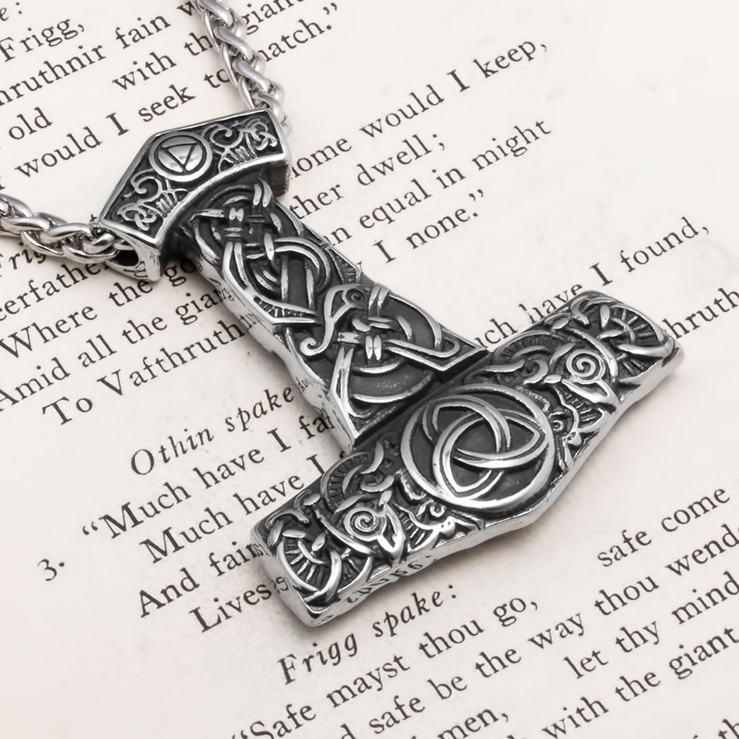 Mjolnir Thor's Hammer Trinity Pendant Necklace Stainless Steel Viking