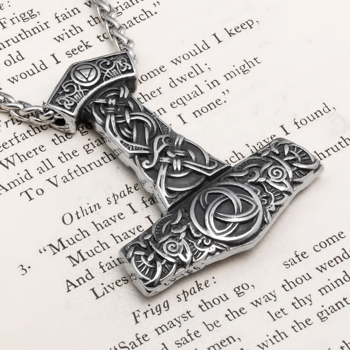 Mjolnir Thor's Hammer Trinity Pendant Necklace Stainless Steel Viking
