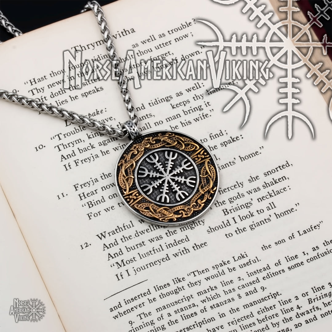 Viking Helm of Awe Elder Futhark Rune 316L Stainless Steel Pendant Necklace