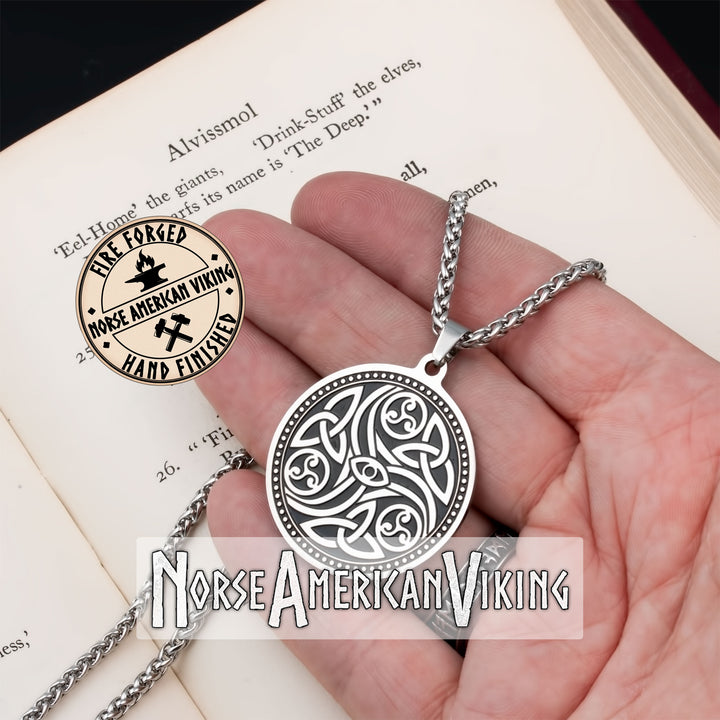 Viking Celtic Trinity Triskele knot Stainless Steel Pendant Necklace