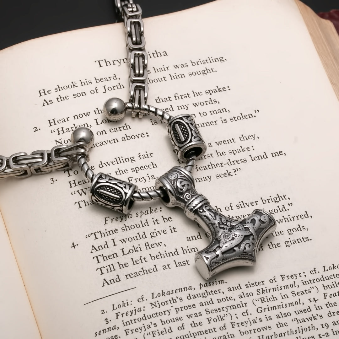 Viking Mjolnir Thor's Hammer King Rune Byzantine Necklace 316L Stainless Steel