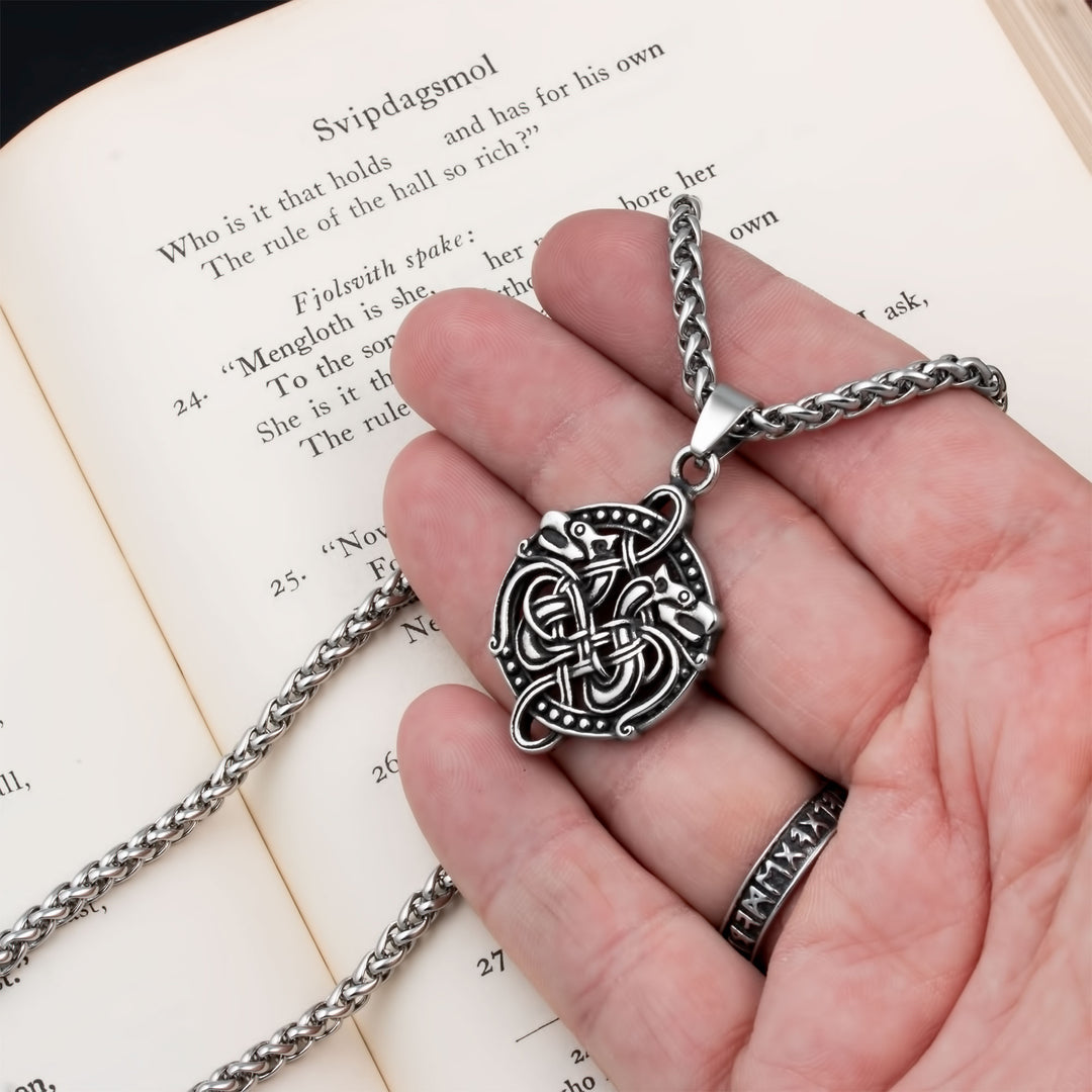 Norse Dragon Fafnir Rune Pendant Necklace Stainless Steel Viking