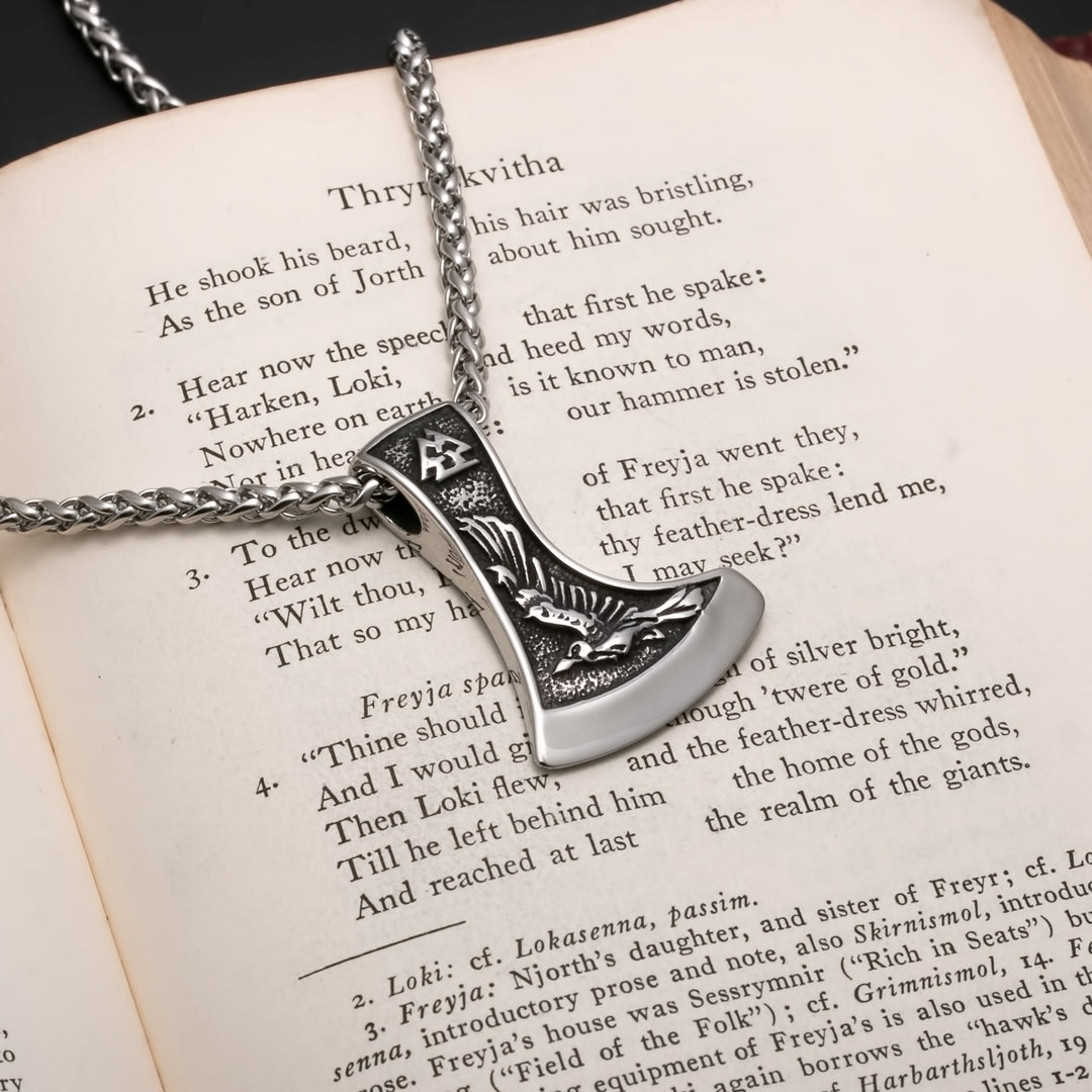 Axe Wolf Raven Valknut Viking Pendant Necklace 316L Stainless Steel - view 2