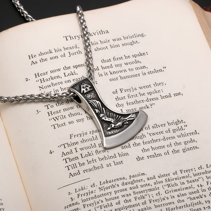 Axe Wolf Raven Valknut Viking Pendant Necklace 316L Stainless Steel - view 2