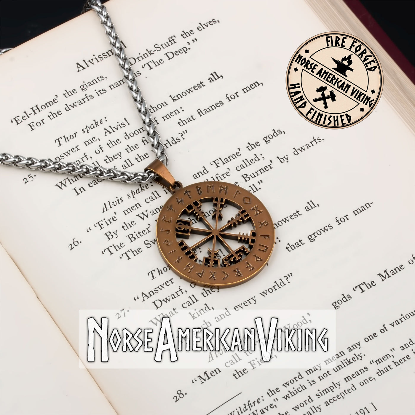 Viking Compass Vegvisir Rune Stainless Steel Pendant Necklace