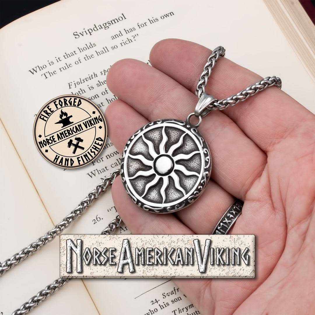 Viking Sun Medallion Stainless Steel Pendant Necklace