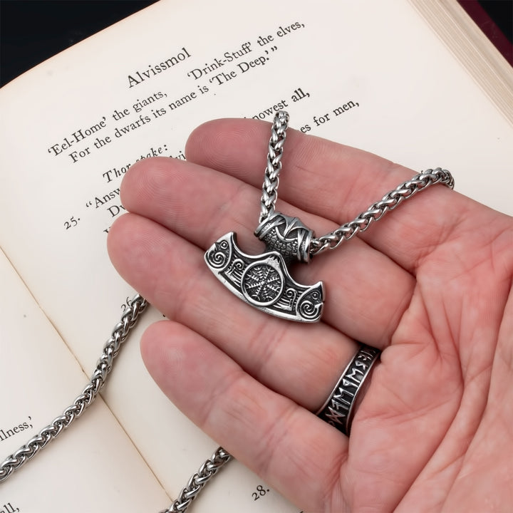 Axe Helm of Awe Mini Pendant Necklace 316L Stainless Steel Viking