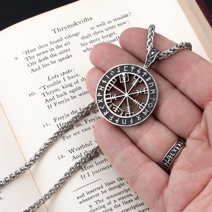 Vegvisir Elder Futhark Rune Compass Pendant Necklace Stainless Steel Viking