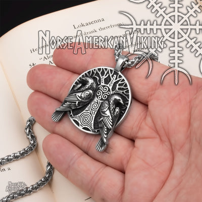 Viking Ravens Tree Triskele Stainless Steel Pendant Necklace