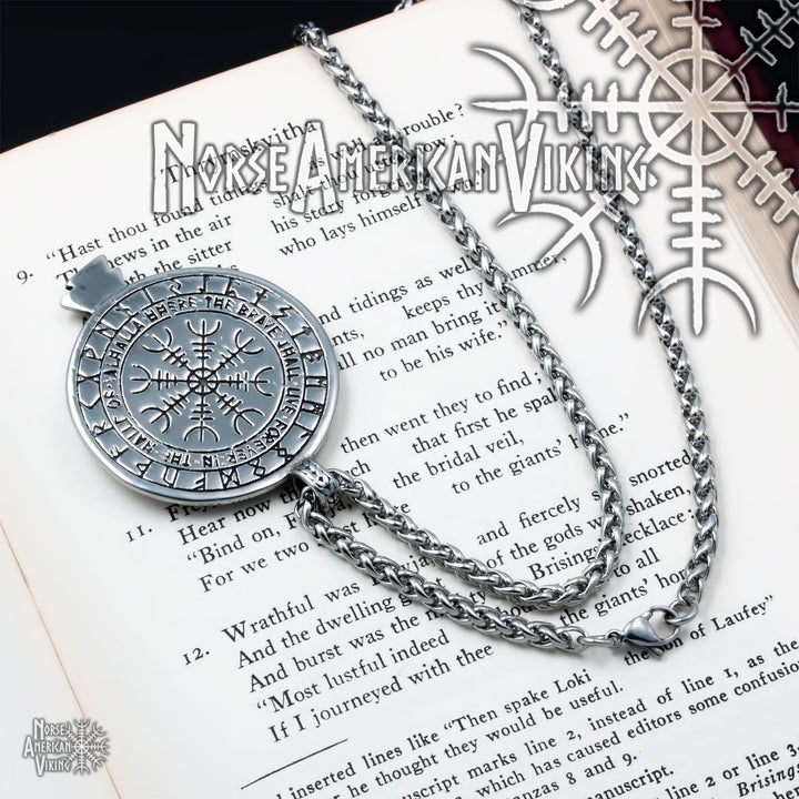 Viking Compass Vegvisir Rune Raven Valknut Stainless Steel Pendant Necklace