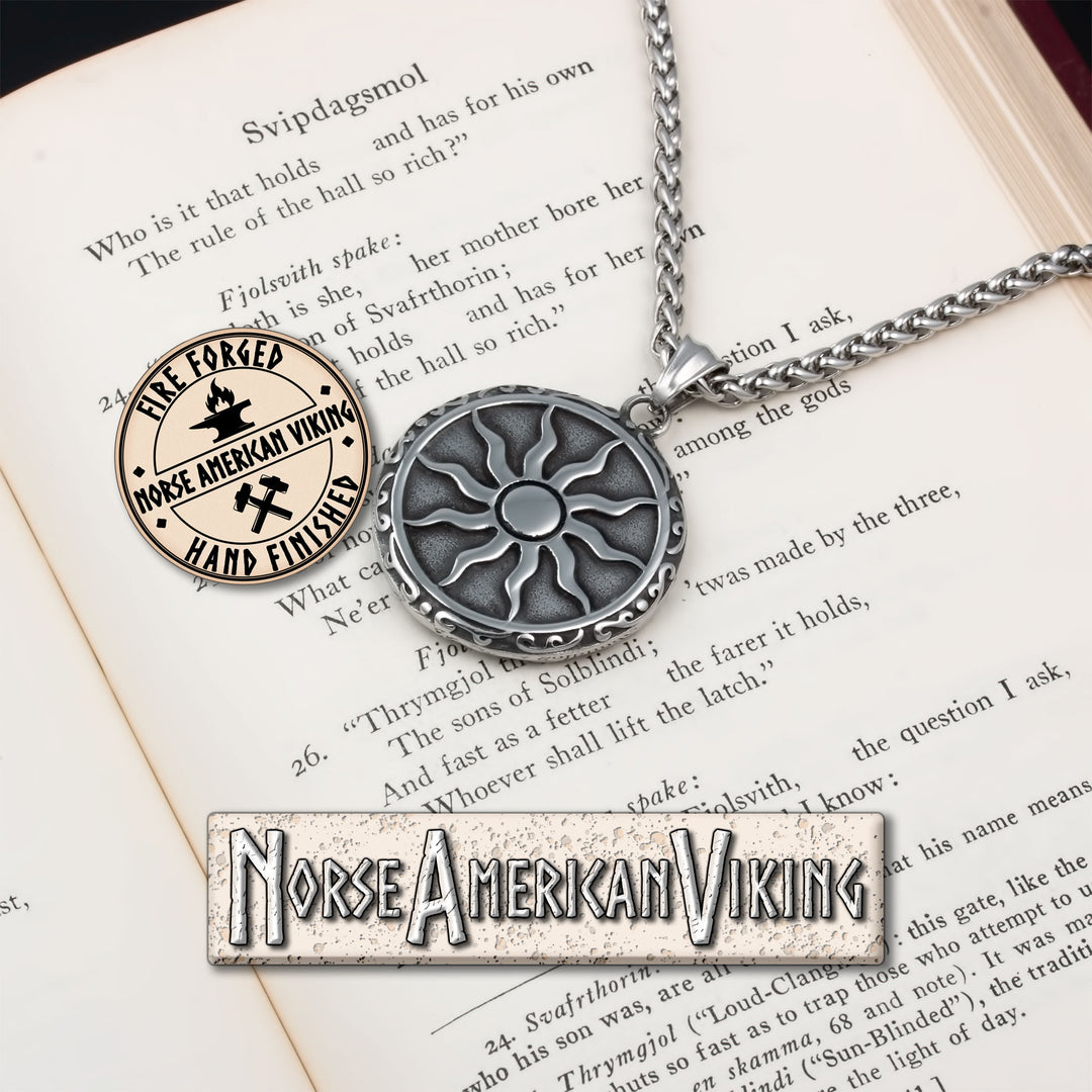 Viking Sun Medallion Stainless Steel Pendant Necklace