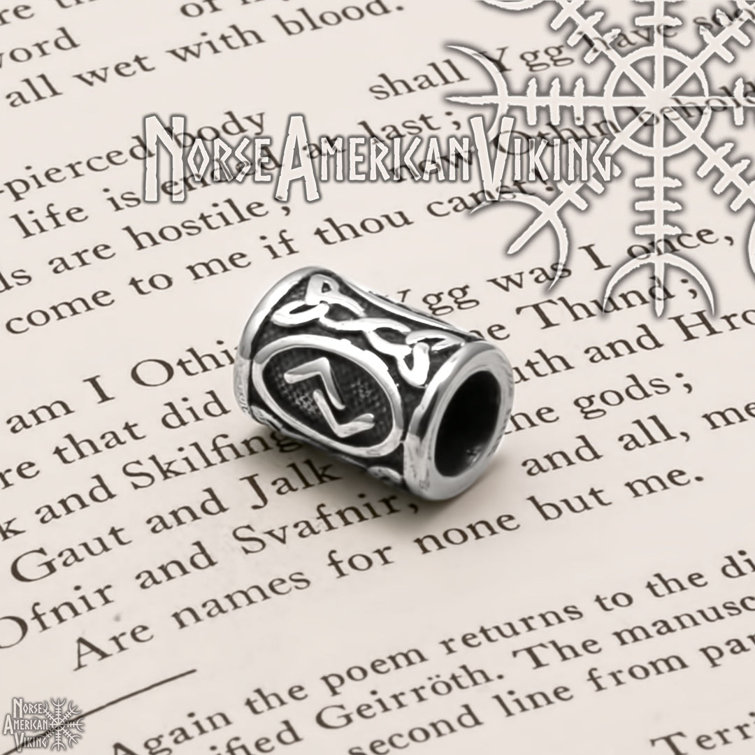 Viking Elder Futhark Jera Rune Beard Hair Jewelry Bead 316L Stainless Steel