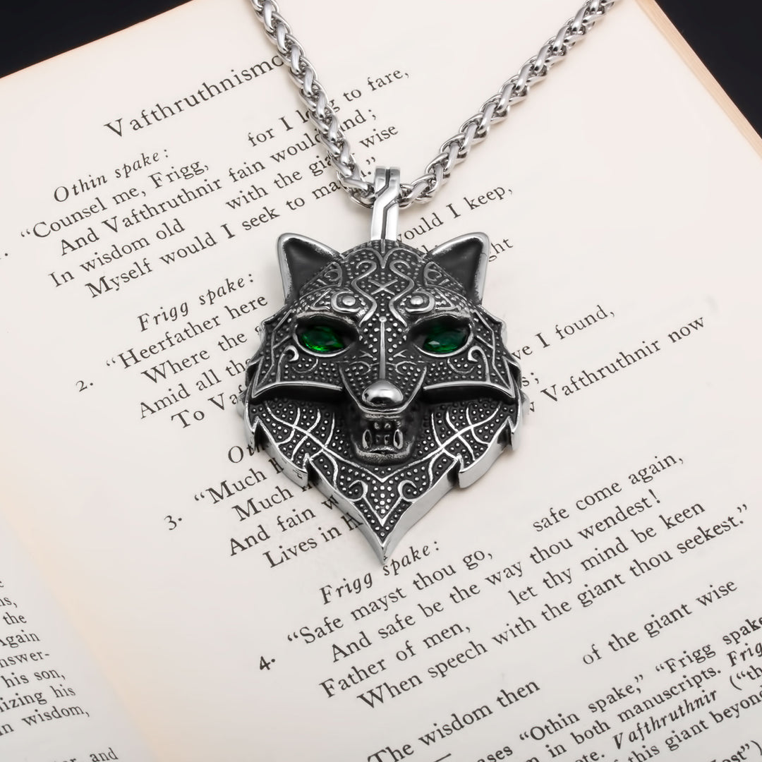 Fenrir Wolf Head Pendant Necklace Stainless Steel Viking