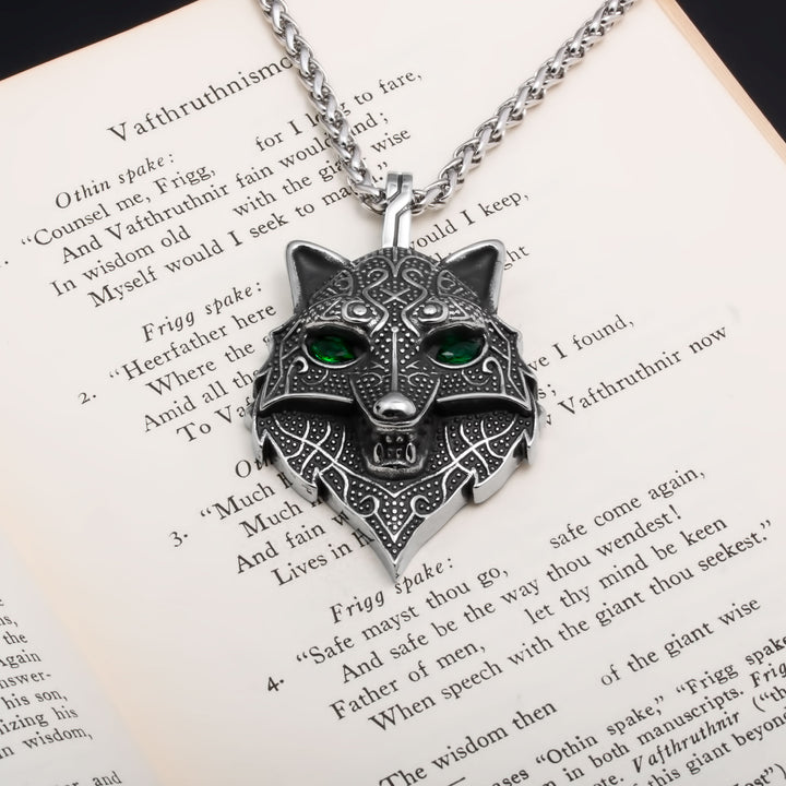 Fenrir Wolf Head Pendant Necklace Stainless Steel Viking