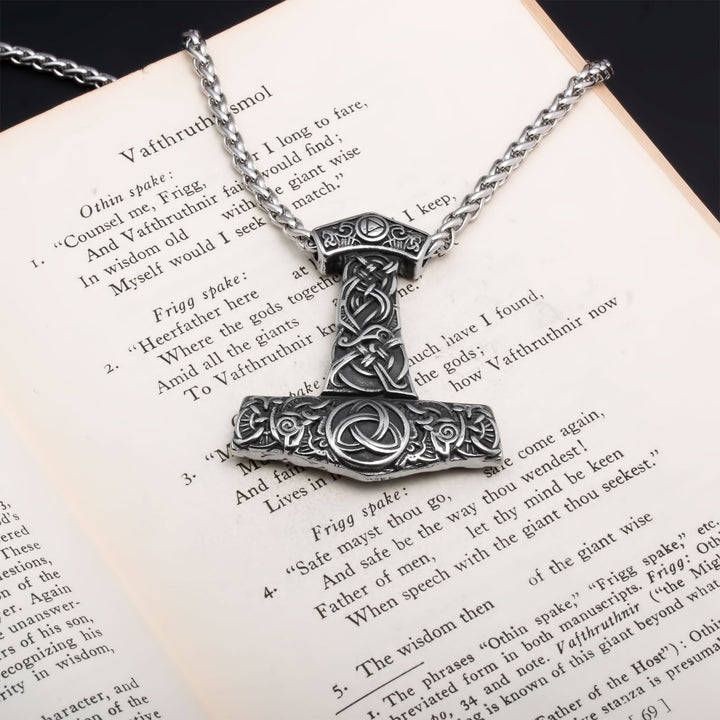 Mjolnir Thor's Hammer Trinity Pendant Necklace Stainless Steel Viking