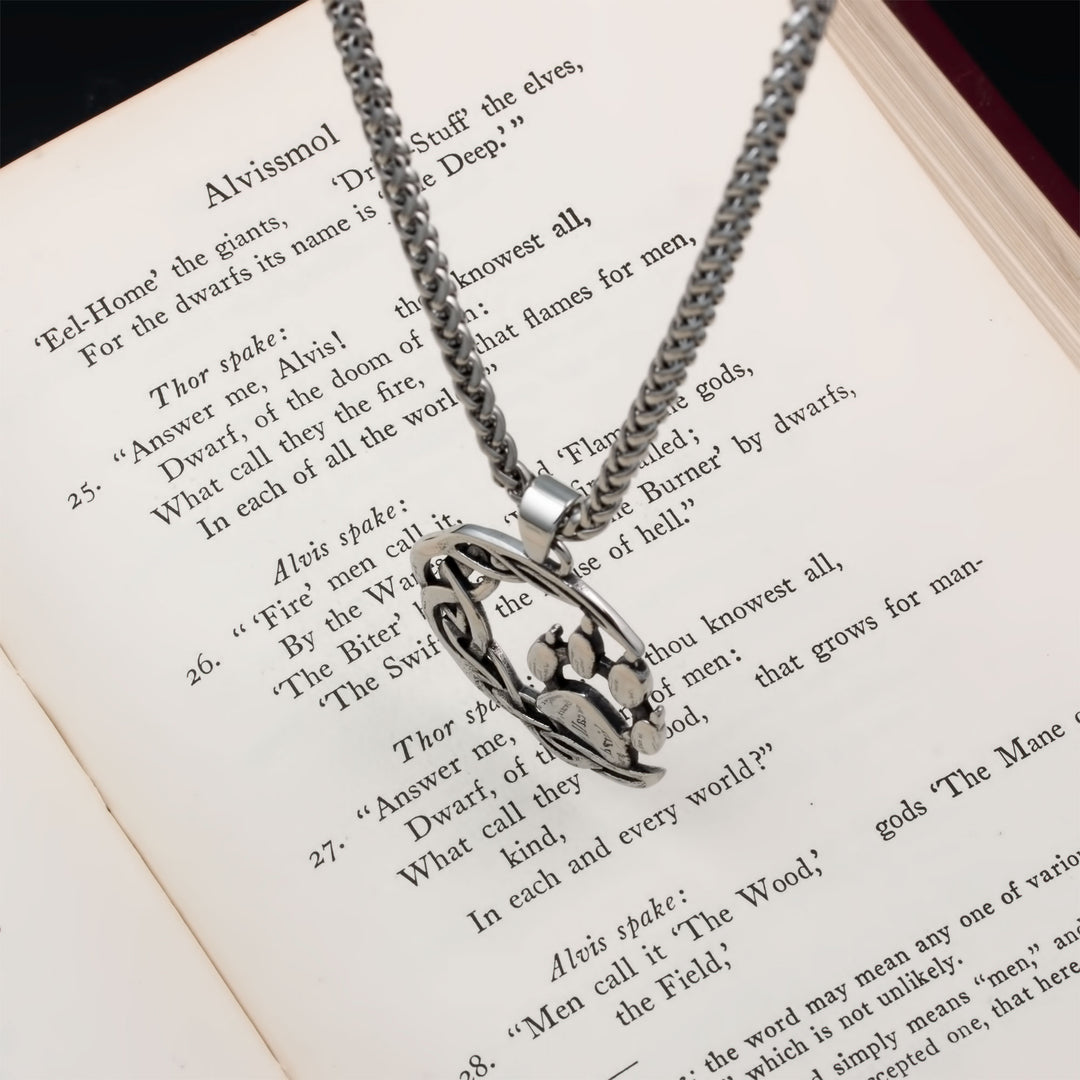Crescent Moon Wolf Paw Print Pendant Necklace Stainless Steel Viking