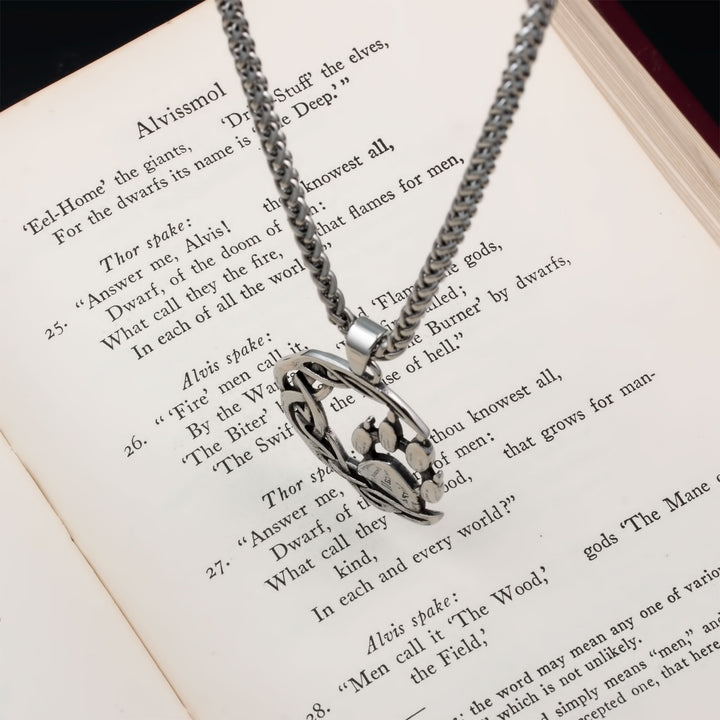 Crescent Moon Wolf Paw Print Pendant Necklace Stainless Steel Viking