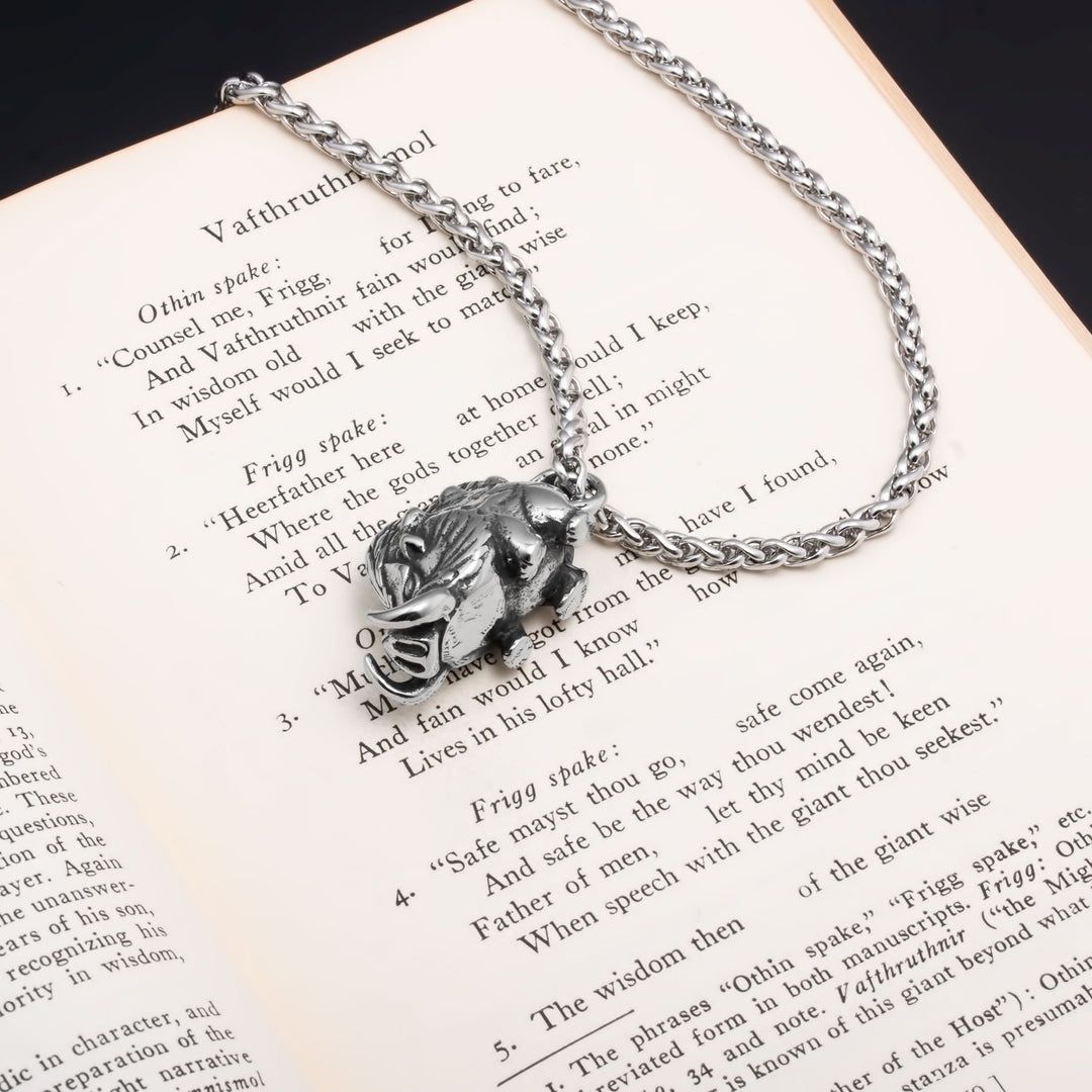 Viking Boar Gullinbursti Stainless Steel Pendant Necklace