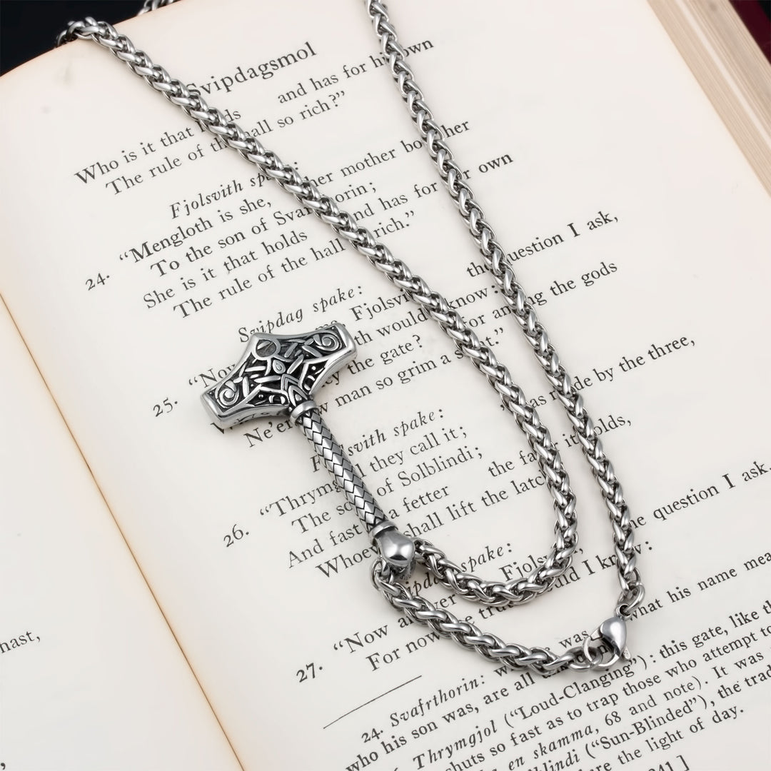 Mjolnir Thor's Hammer Pendant Necklace Stainless Steel Viking