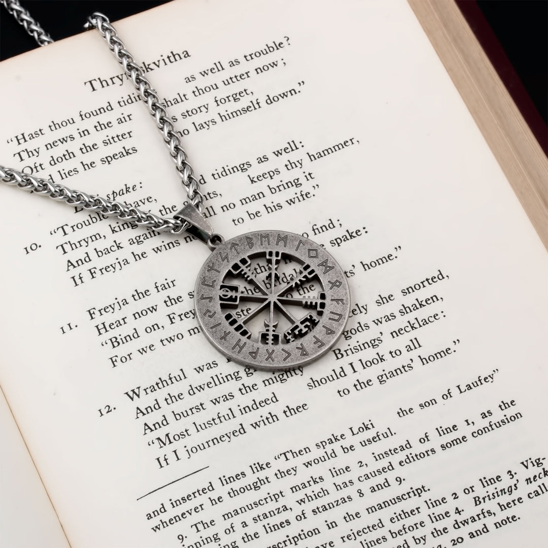 Vegvisir Elder Futhark Rune Compass Pendant Necklace Stainless Steel Viking