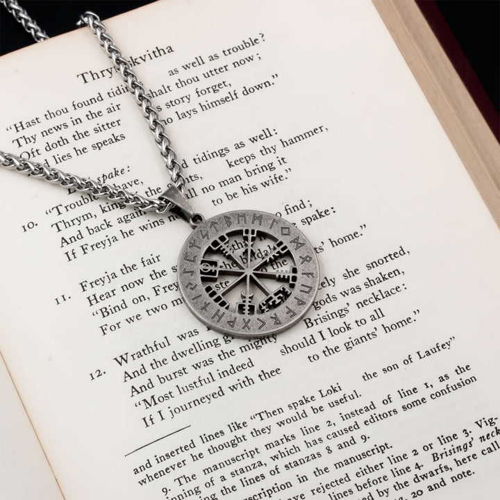 Vegvisir Elder Futhark Rune Compass Pendant Necklace Stainless Steel Viking