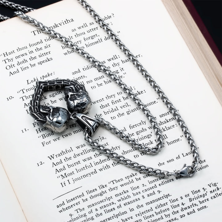 Skulls Heart Pendant Necklace Stainless Steel Viking