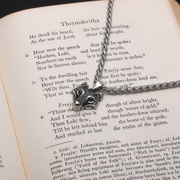 Viking Fenrir Wolf Head Stainless Steel Pendant Necklace