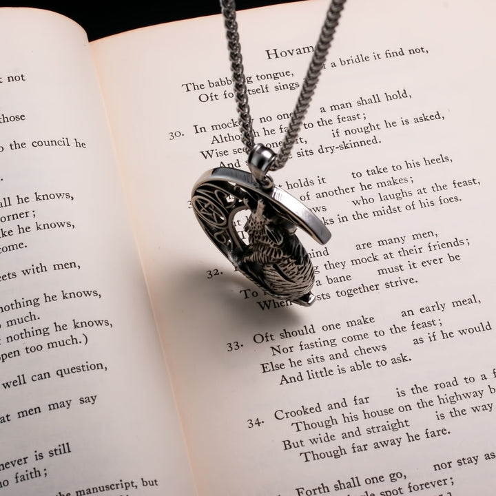 Viking Fenrir Wolf Crescent Moon Stainless Steel Pendant Necklace