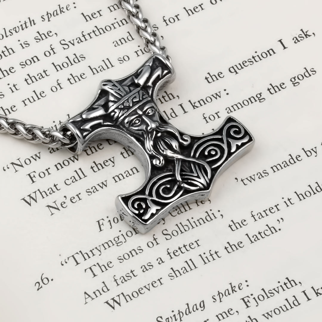 Mjolnir Thor's Hammer Pendant Necklace Stainless Steel Viking