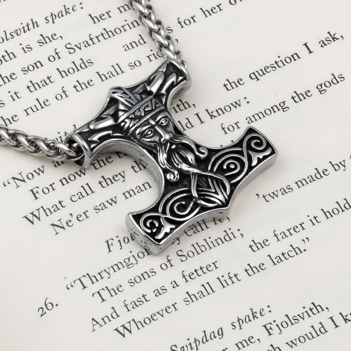 Mjolnir Thor's Hammer Pendant Necklace Stainless Steel Viking