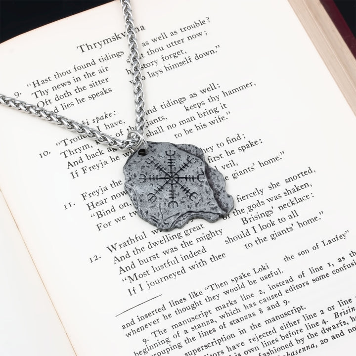 Helm of Awe Rock Pendant Necklace Stainless Steel Viking