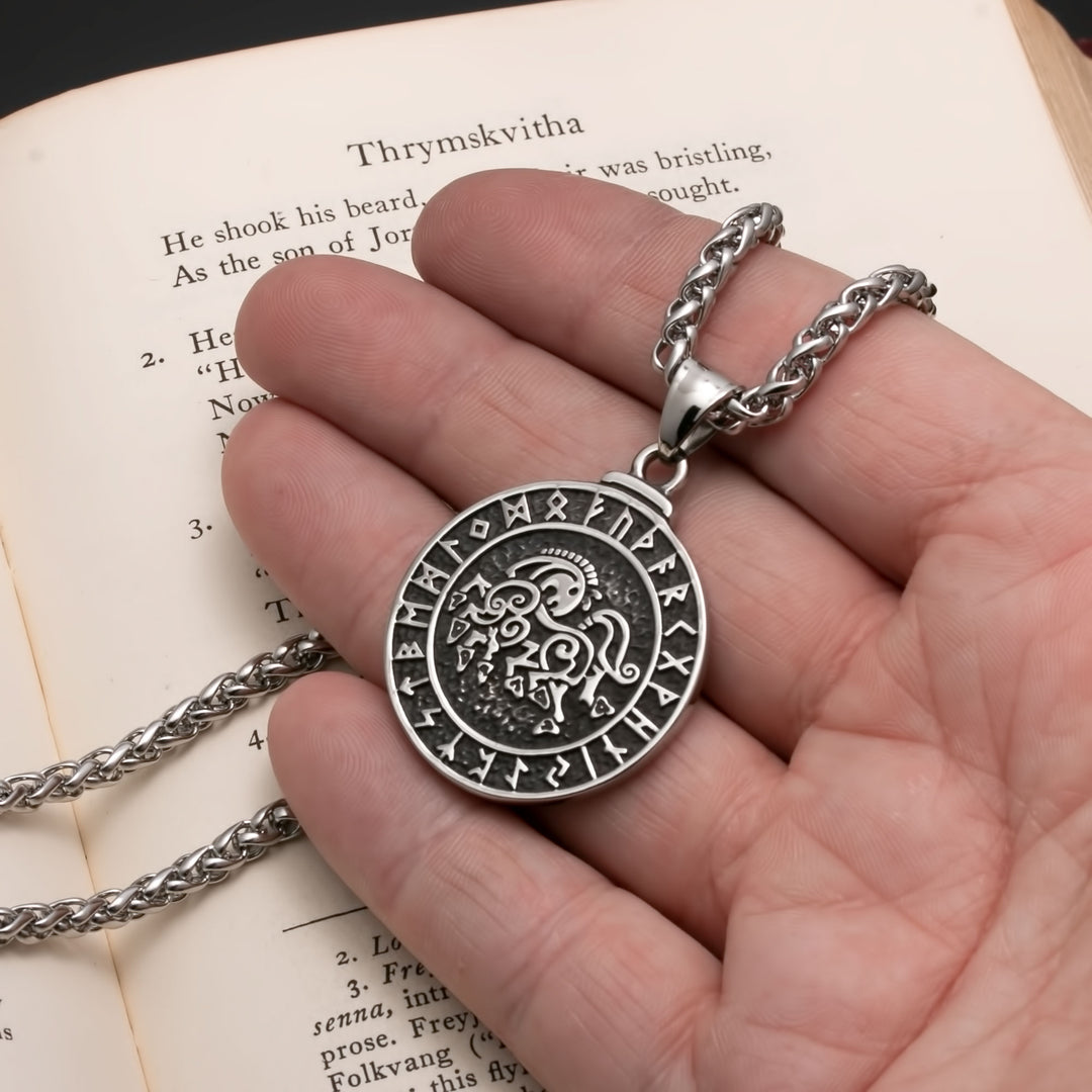 Sleipnir Horse Rune Pendant Necklace 316L Stainless Steel Viking Norse