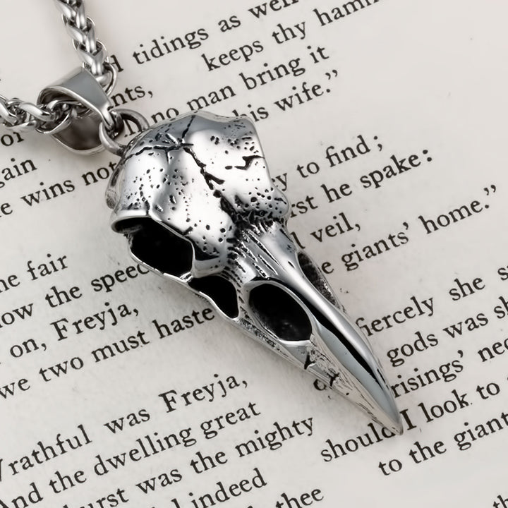 Raven Skull Pendant Necklace Stainless Steel Viking