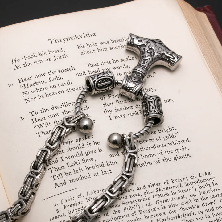 Viking Mjolnir Thor's Hammer King Rune Byzantine Necklace 316L Stainless Steel