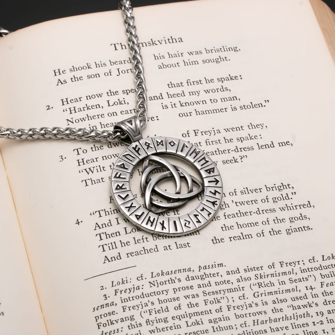 Viking Celtic Trinity Knot Rune Medallion Stainless Steel Pendant Necklace