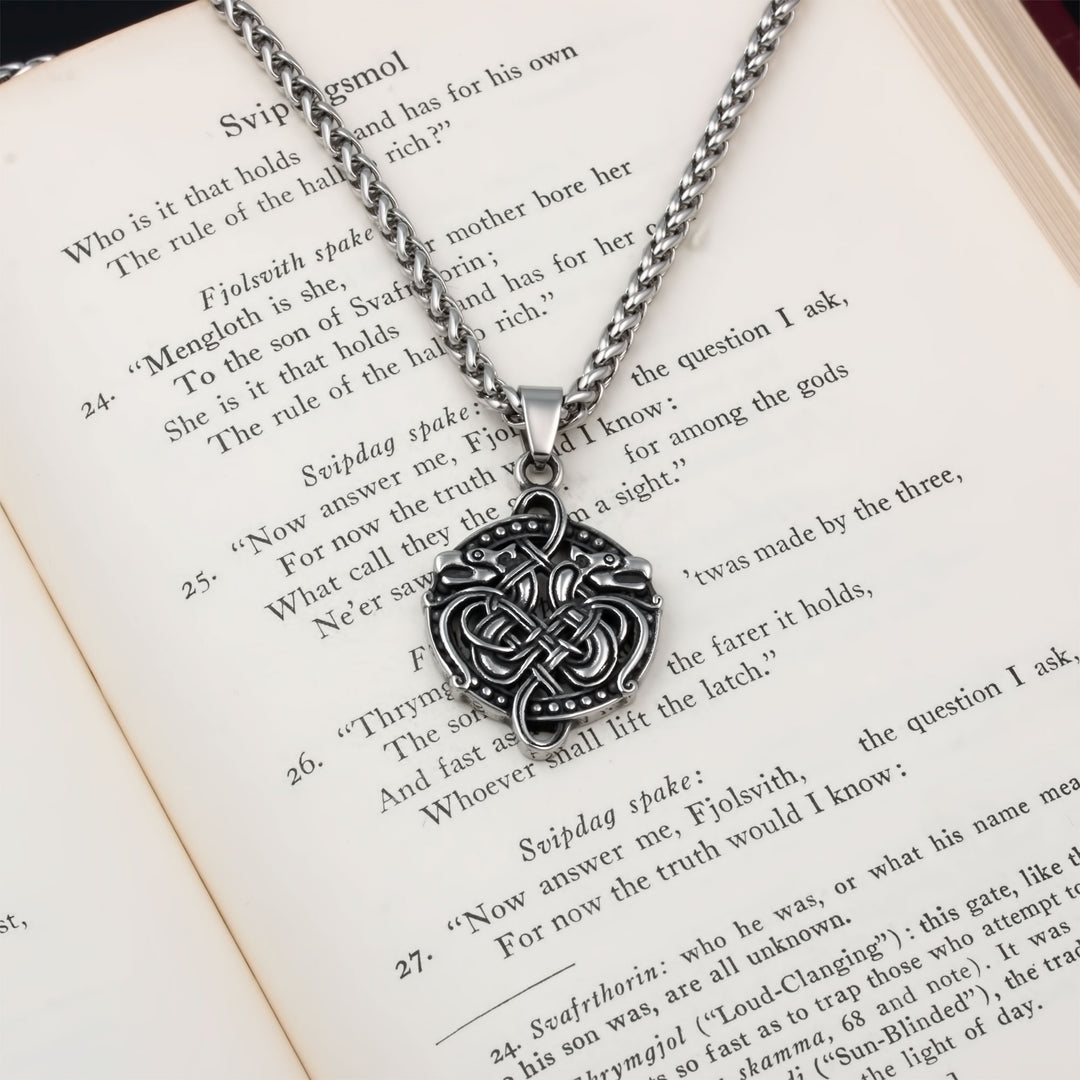 Norse Dragon Fafnir Rune Pendant Necklace Stainless Steel Viking