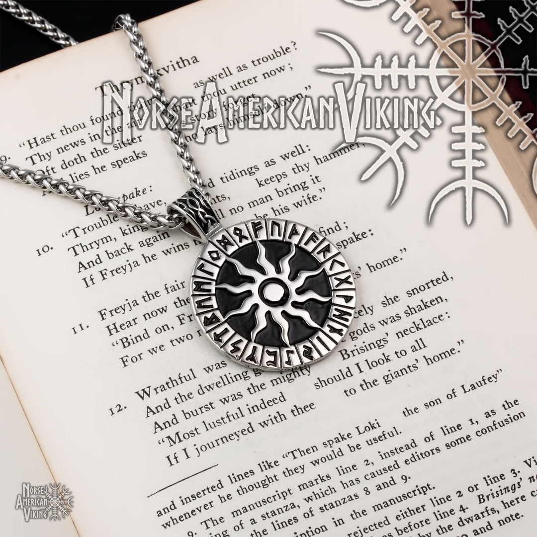 Viking Sun Rune Stainless Steel Pendant Necklace