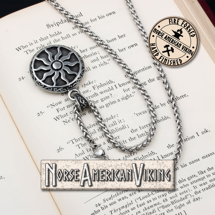 Viking Sun Medallion Stainless Steel Pendant Necklace