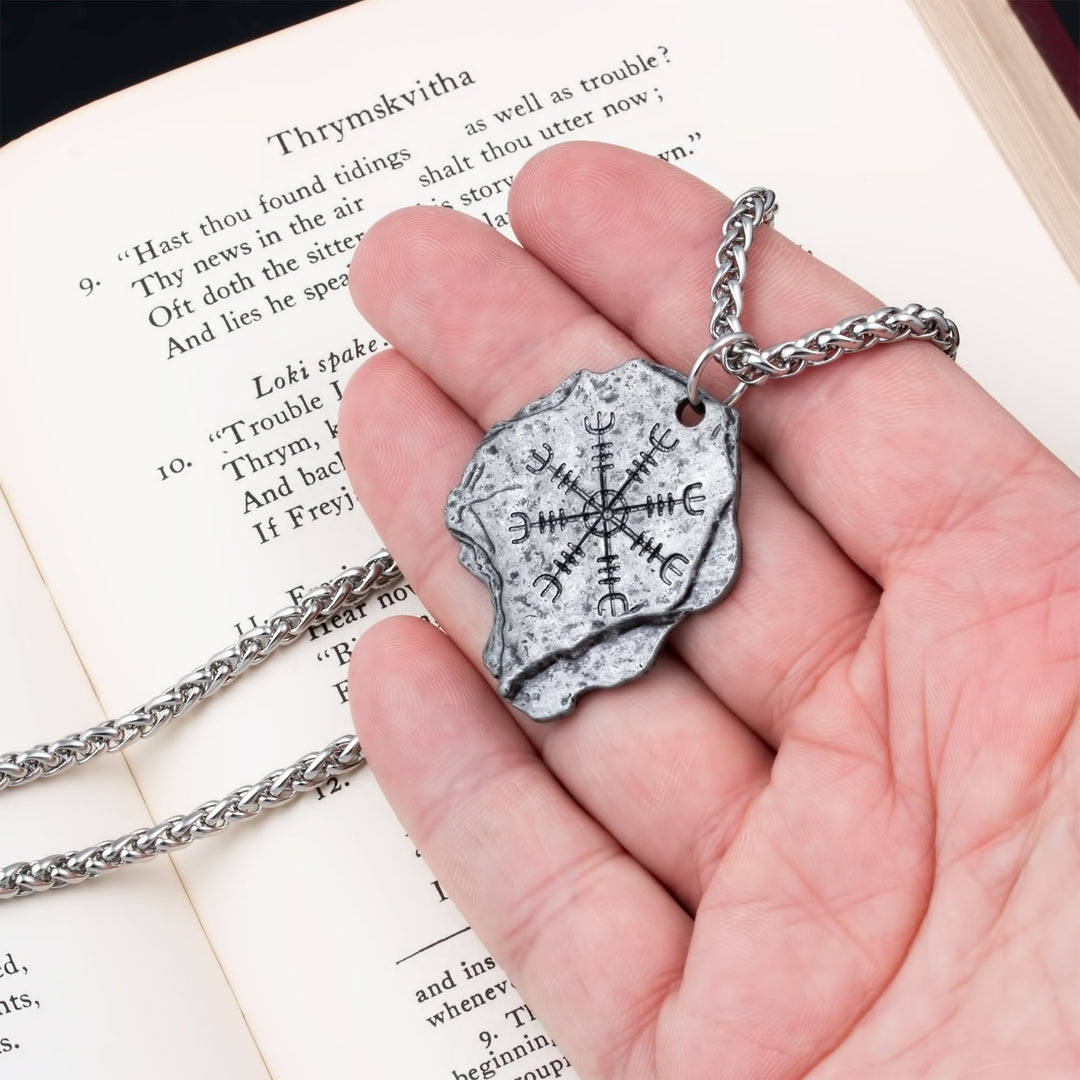 Helm of Awe Rock Pendant Necklace Stainless Steel Viking