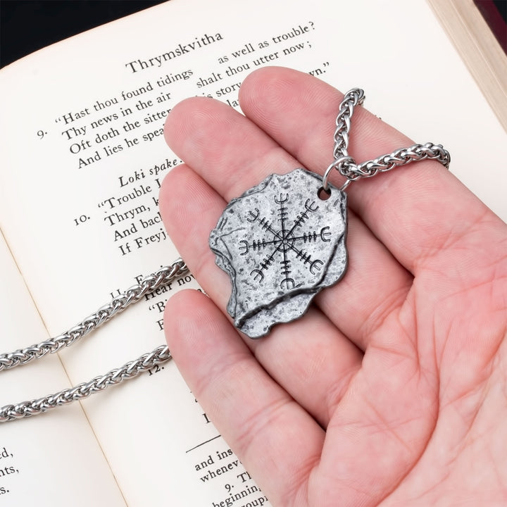Helm of Awe Rock Pendant Necklace Stainless Steel Viking