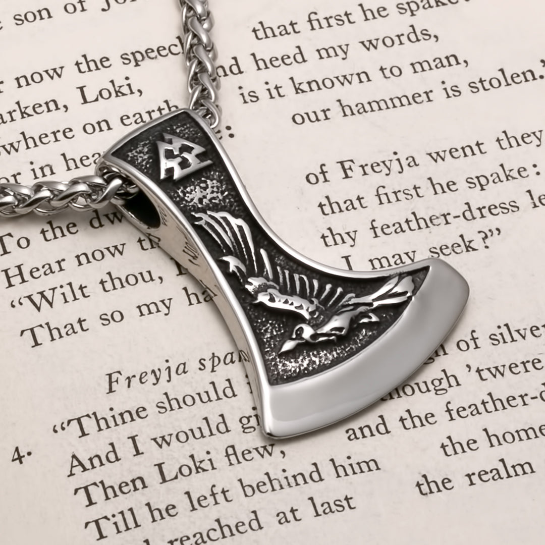 Axe Wolf Raven Valknut Viking Pendant Necklace 316L Stainless Steel