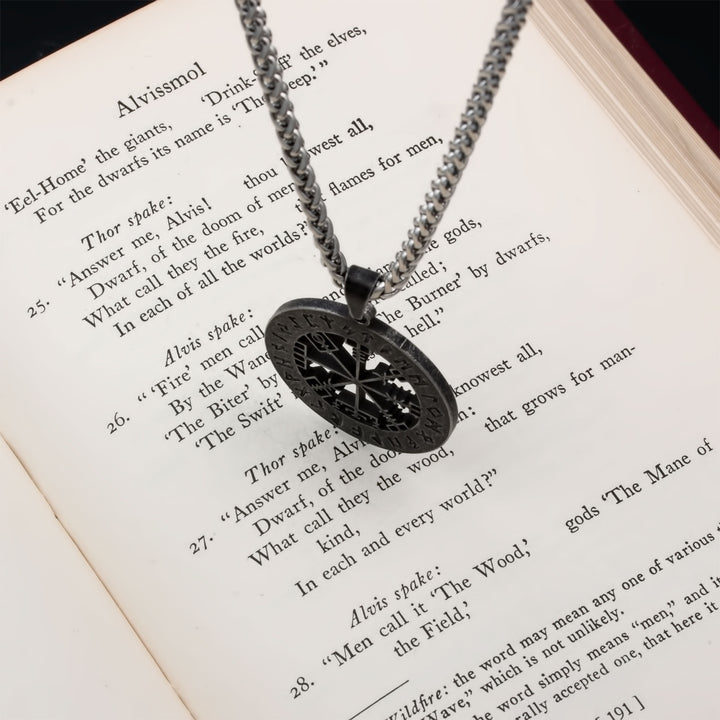 Vegvisir Elder Futhark Rune Compass Pendant Necklace Stainless Steel Viking