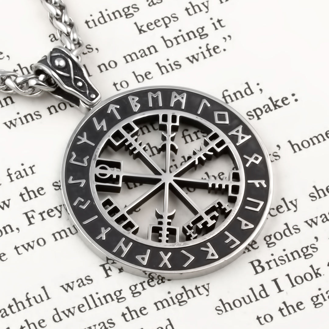 Vegvisir Elder Futhark Rune Compass Pendant Necklace Stainless Steel Viking