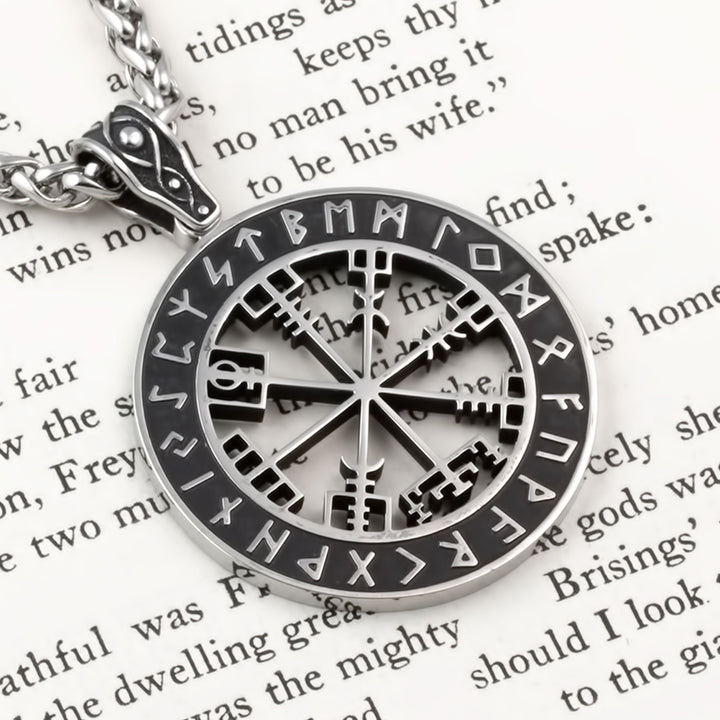 Vegvisir Elder Futhark Rune Compass Pendant Necklace Stainless Steel Viking