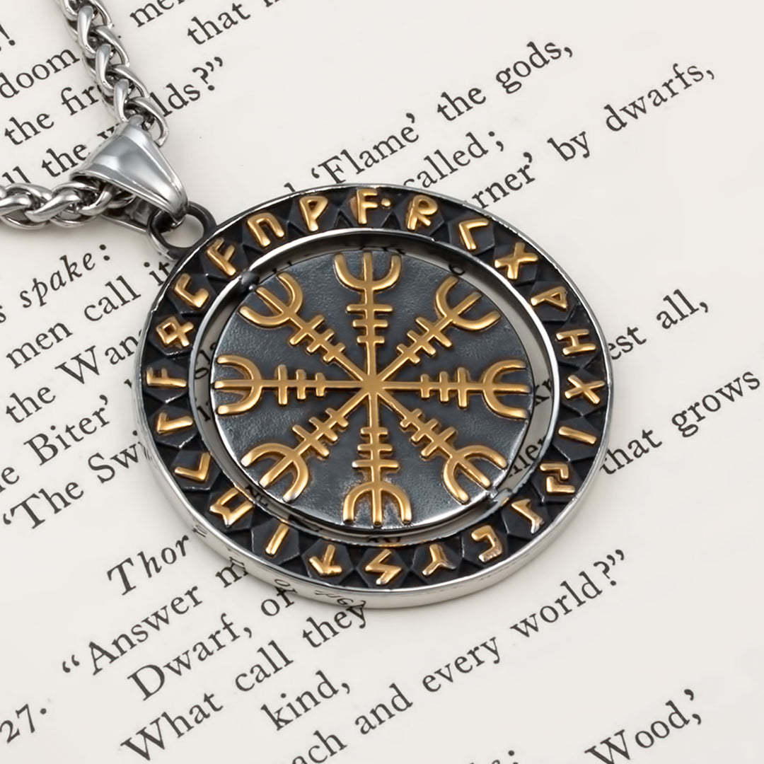 Spinner Helm of Awe Elder Futhark Rune Pendant Necklace Viking