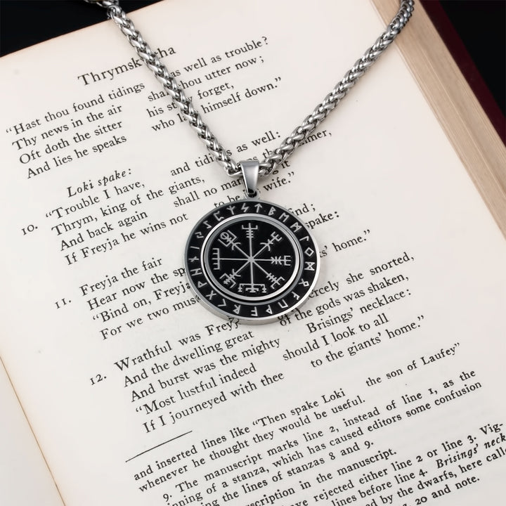 Vegvisir Elder Futhark Rune Spinner Pendant Necklace Stainless Steel Viking
