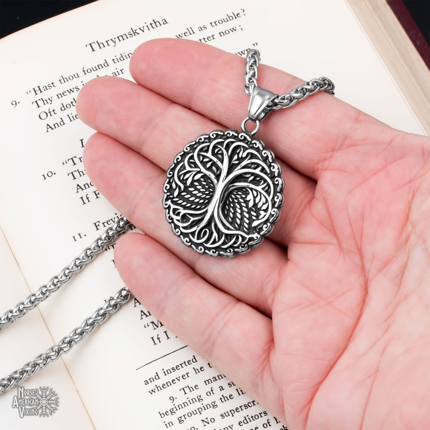 Viking Yggdrasil World Ash Tree Stainless Steel Pendant Necklace
