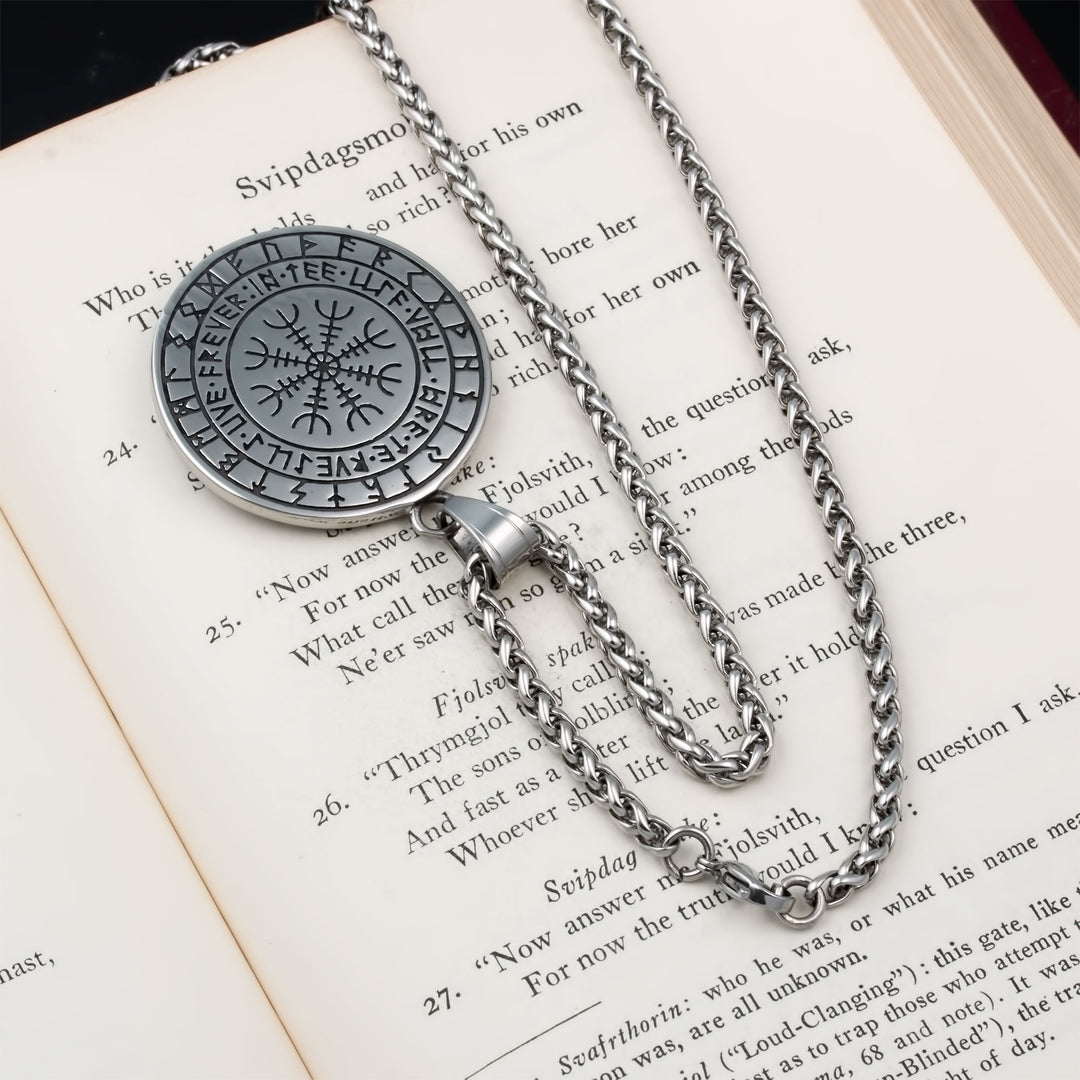 Mjolnir Rune Medallion Pendant Necklace Stainless Steel Viking