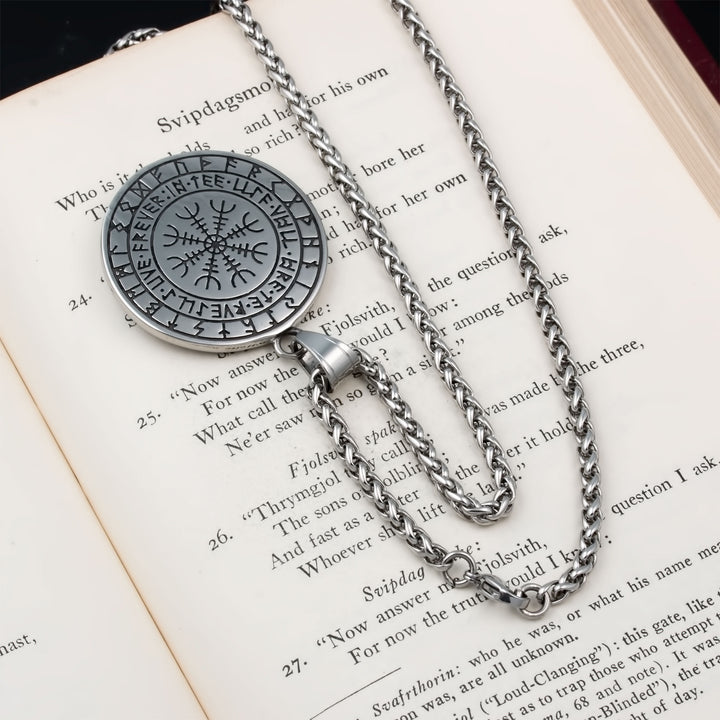 Mjolnir Rune Medallion Pendant Necklace Stainless Steel Viking