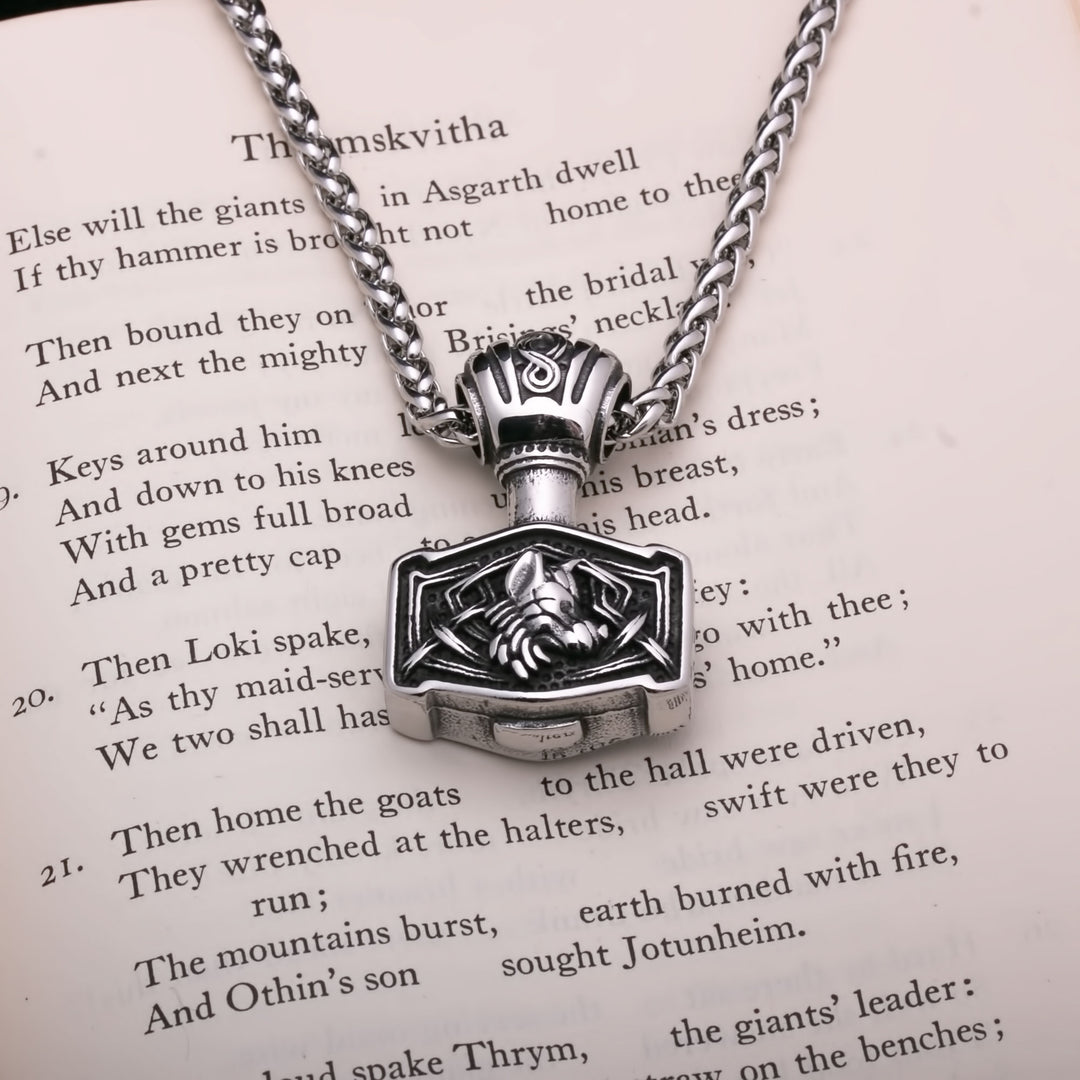 Mjolnir Fenrir Wolf Head Viking Pendant Necklace 316L Stainless Steel - view 3